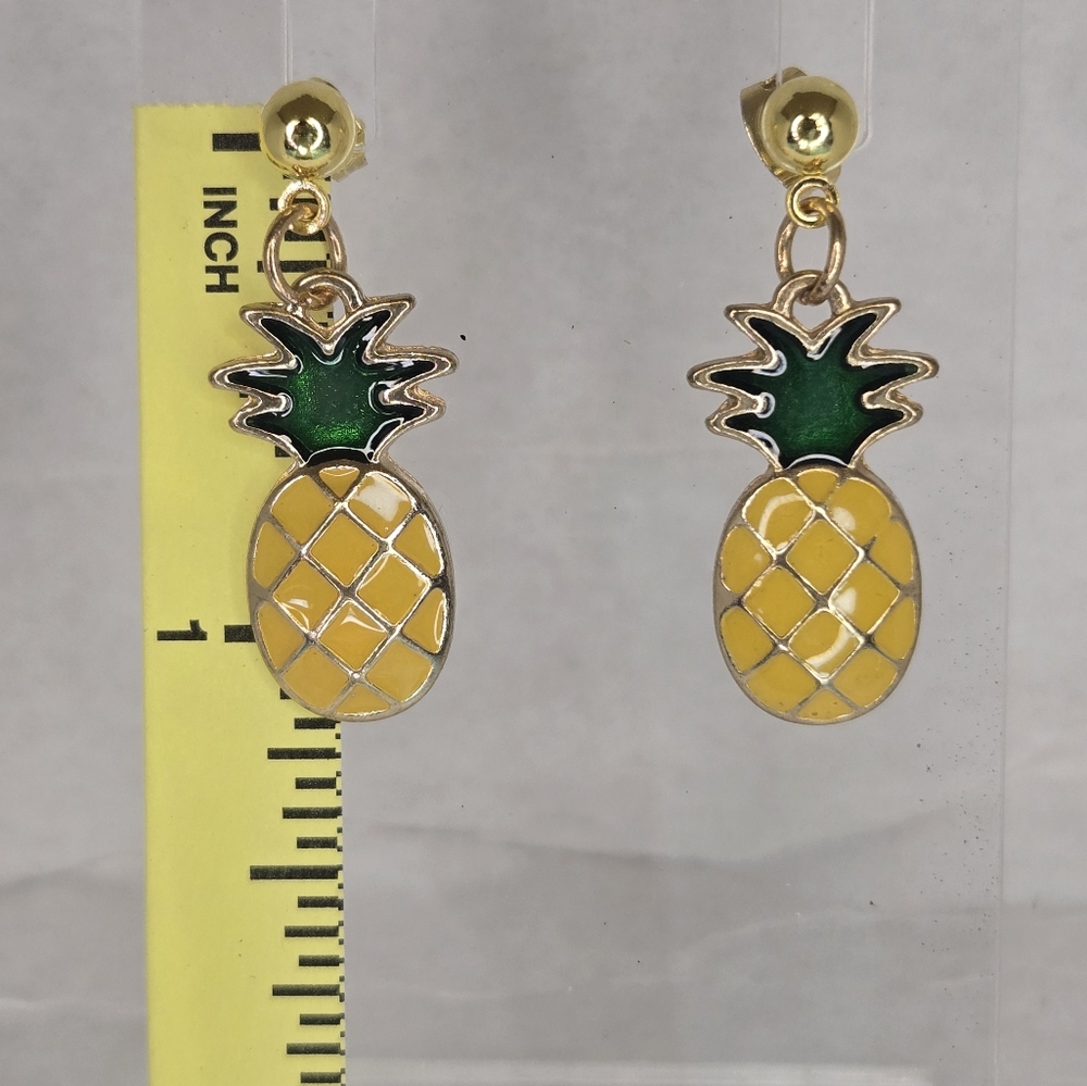 Hand Crafted Pineapple Earrings - Green and Yellow